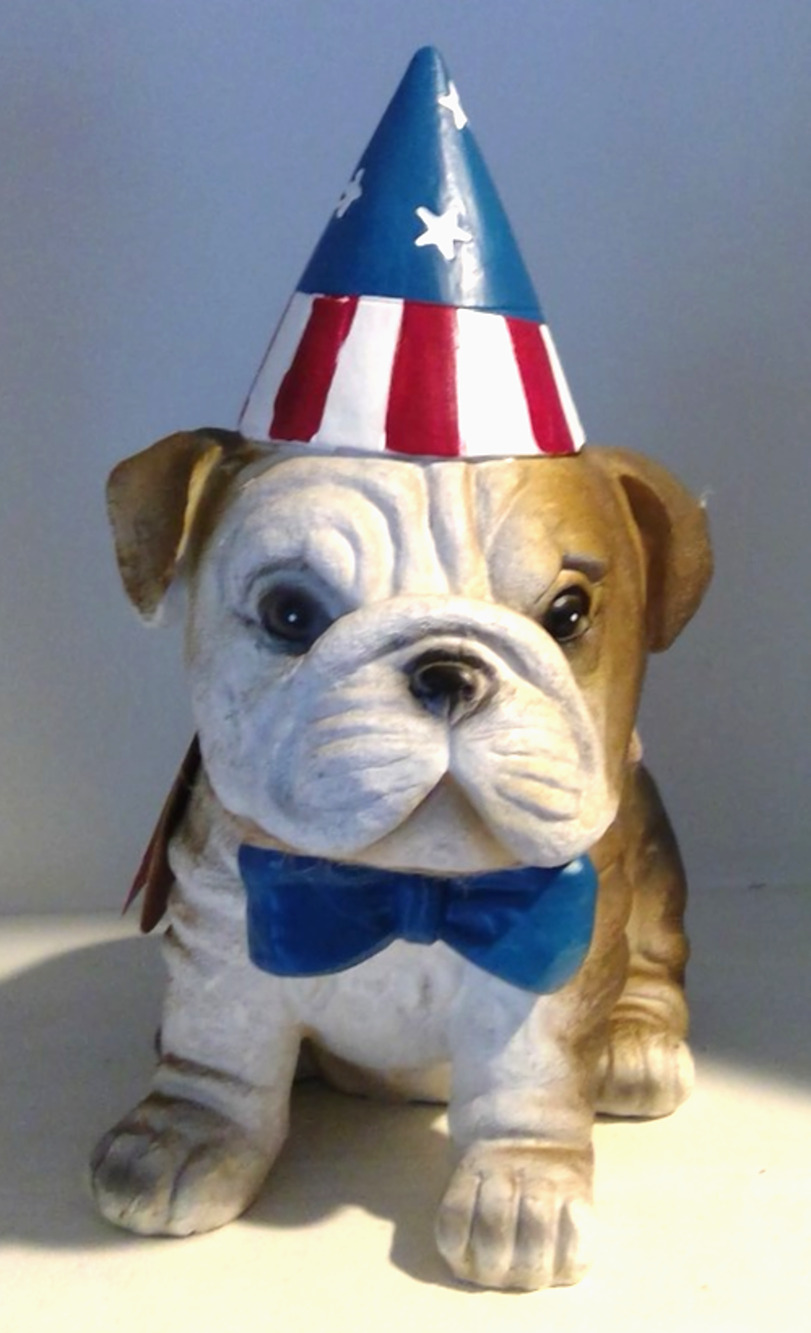 Fourth Of July English Bulldog in a Bow Tie and Hat 9" Tall